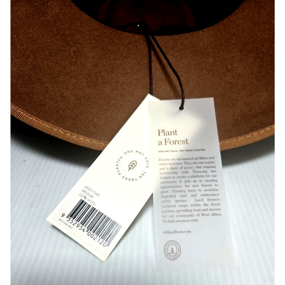 WILL + BEAR Brown Wide Brim Fedora Hat Andy Oak Medium- Retail $127 - Picture 6 of 10